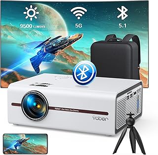 Mini Projector with WiFi and Bluetooth 5.1, 9500L Portable Movie Projector 1080P and 4K Supported, YABER V5 2023 Updated Mini Home Theater Projector with Tripod and Bag for Phone/PC/TV Stick