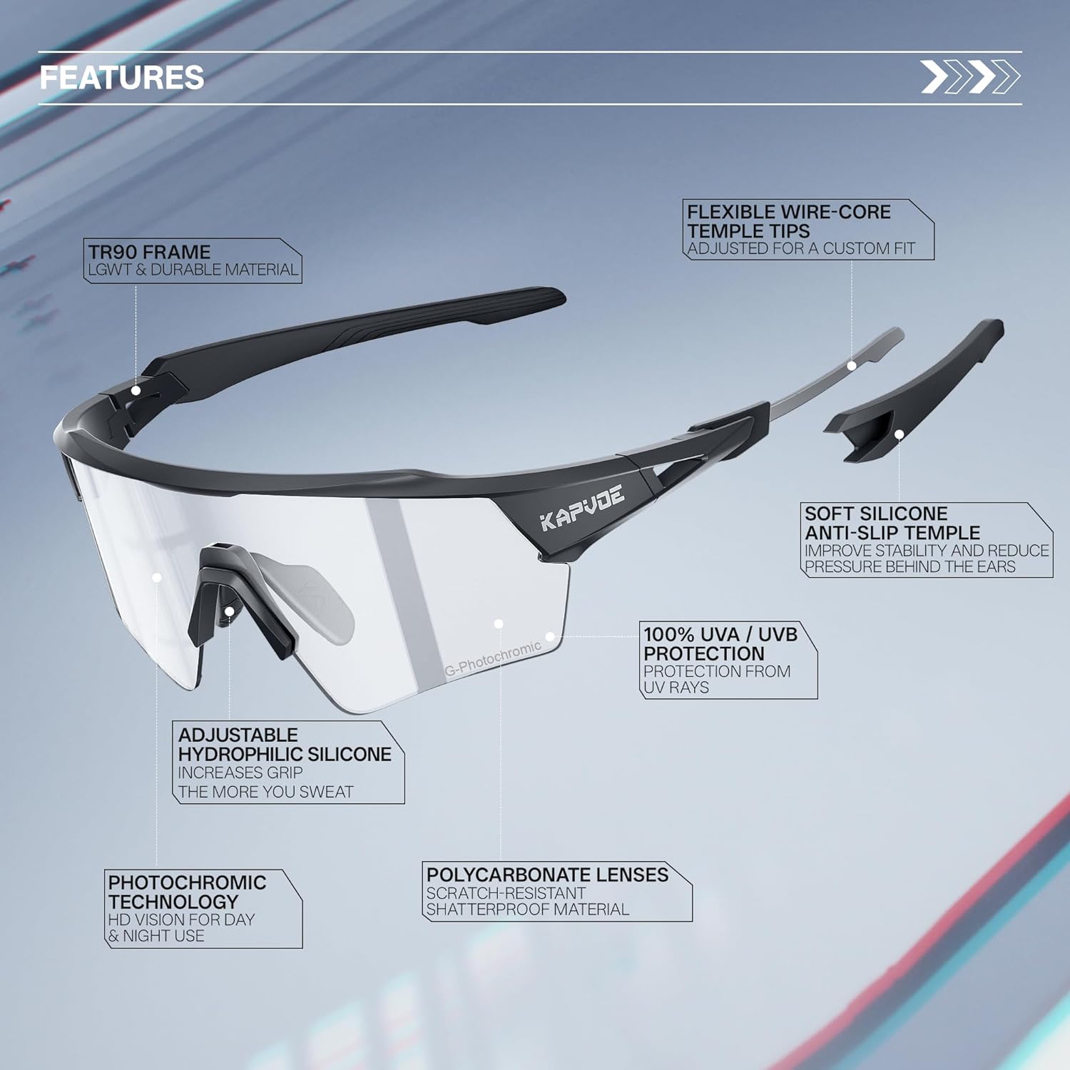 KAPVOE Photochromic Cycling Glasses Men Women Sport Sunglasses UV Protection Mountain Bike Glasses MTB Riding Running K198 - Image 5