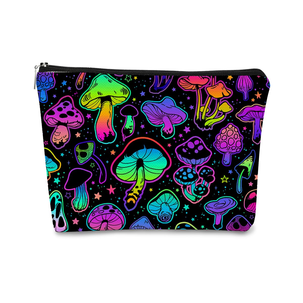 Mushroom Makeup Bag,Gifts for Mushroom Lovers Women Hippie Bright Magic Neon Glow Shroom Cosmetic Pouch Zipper Travel Toiletry Bag,Gifts for Mushroom
