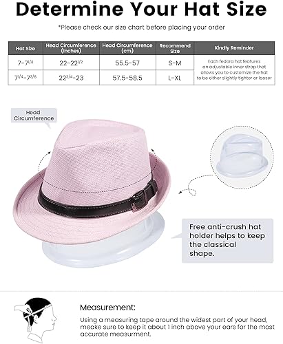 Miniatura 3 de Simplicity Sombrero de paja Trilby Fedora estilo Panamá con cinturón de cuero