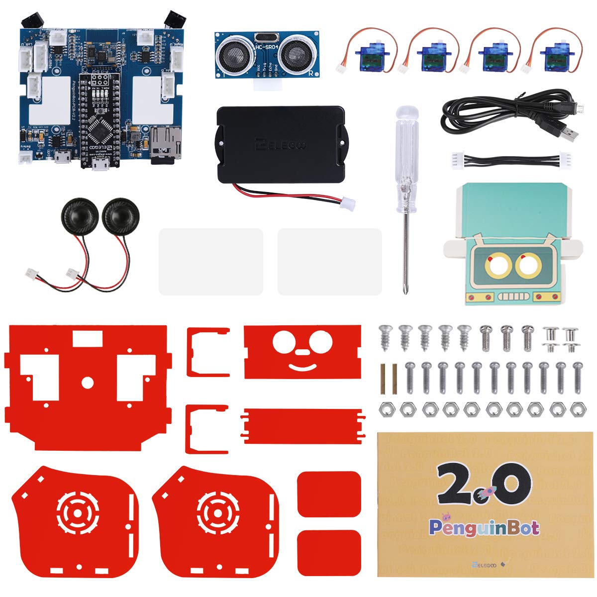 ELEGOO Projekt Pinguin-Bot Zweibein-Roboter-Bausatz mit Montageanleitung, STEM-Spielzeug für Kinder und Erwachsene (Rot) | Kompatibel mit Arduino mit Tutorial Version Rot