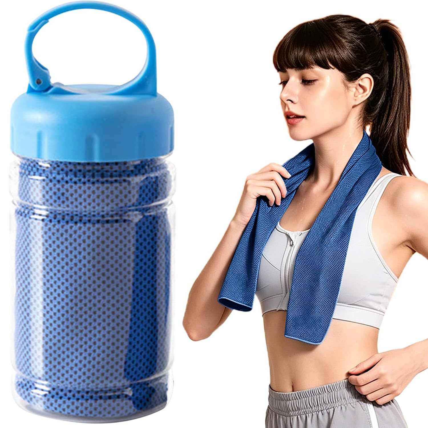 Cooling Towels with Bottle, Ice Cooling Towel for Neck Face (Dark Blue)