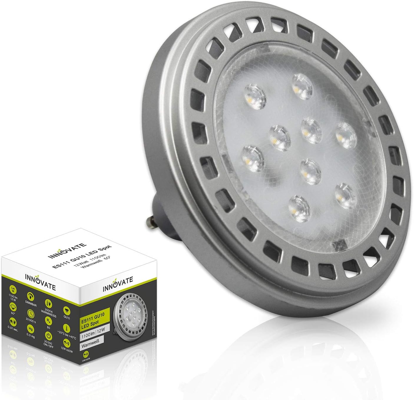 INNOVATE ES111 / QRB11, ES111/QRB111 GU10 Spot, 12W, 60°, warmweiss, dimmbar, GU10, 12.00 wattsW, 230.00 voltsV [Energy Class A]