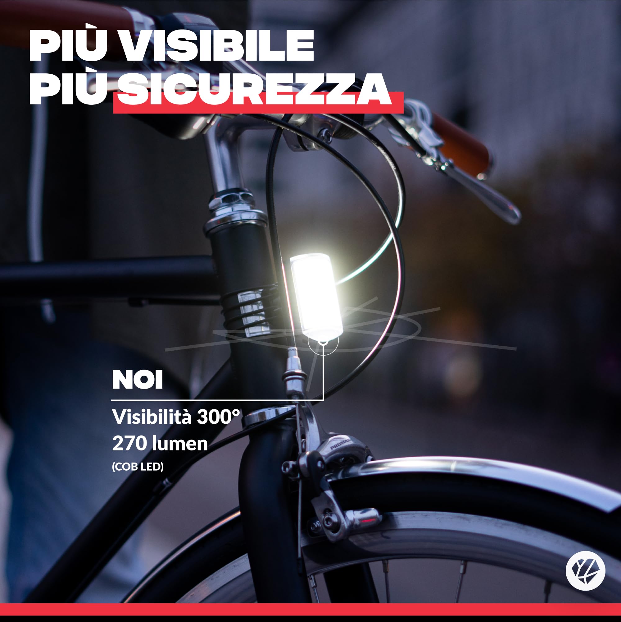 Shapeheart Kit Luci Bici Anteriore e Posteriore Magnetiche Staccabili | Manubrio, telaio e reggisella 12–50 mm | 6 modalità | Fino a 20 h | Antifurto | Resistente alla pioggia | 270° e 300°