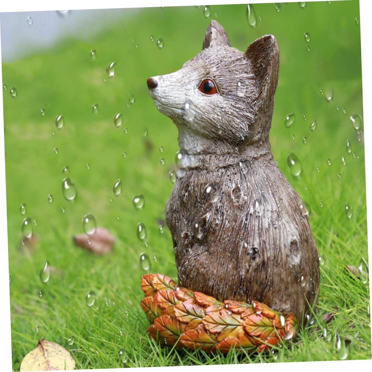 Happyyami Fuchsornament Aus Harz Für Garten Handbemalte Tierfigur Dekorative Skulptur Wetterfest Für Außenbereich Detailreiche Statue Im Schönen Stil
