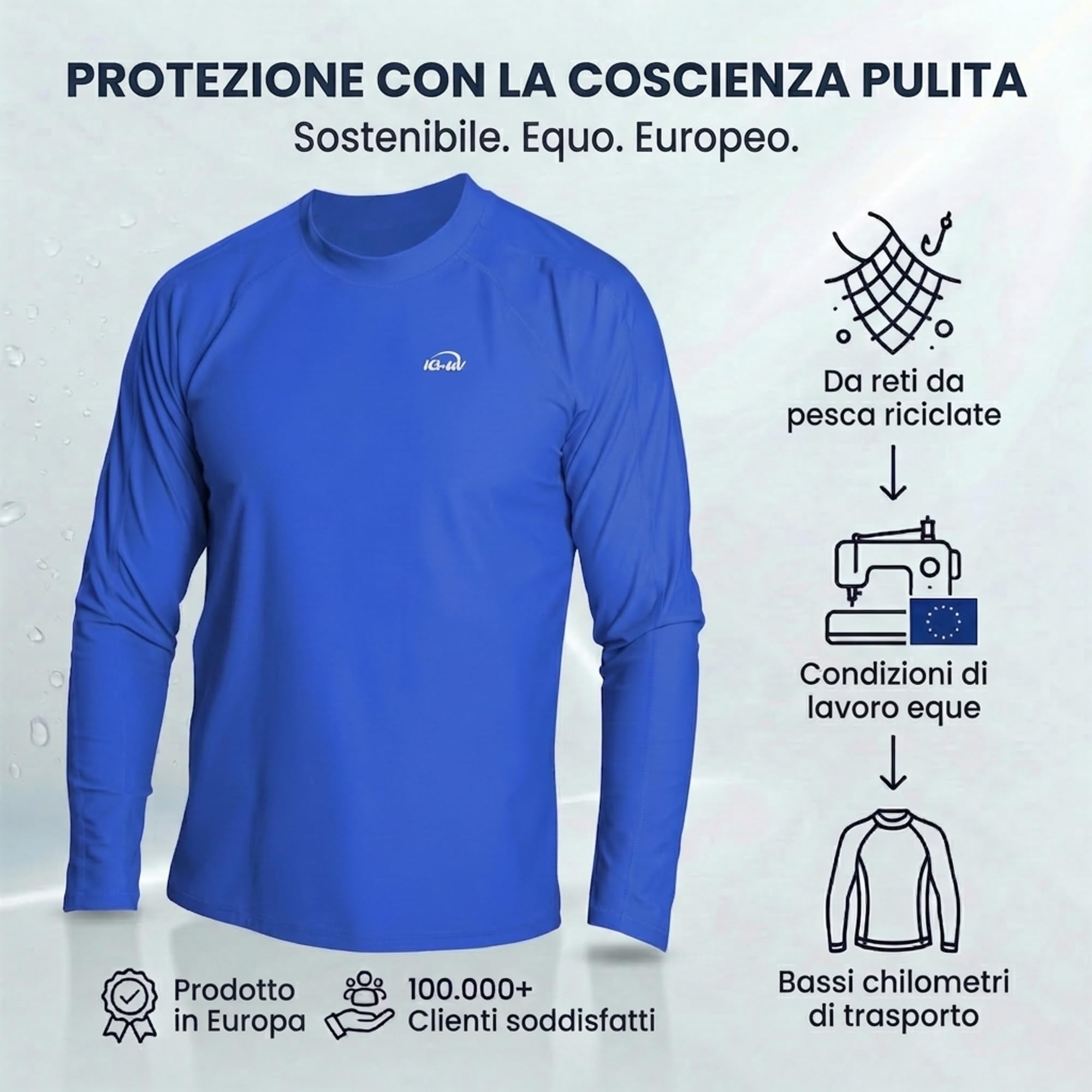 iQ-Company, Maglietta con Protezione Solare UV Uomo IQ 300 Watersport a Maniche Lunghe