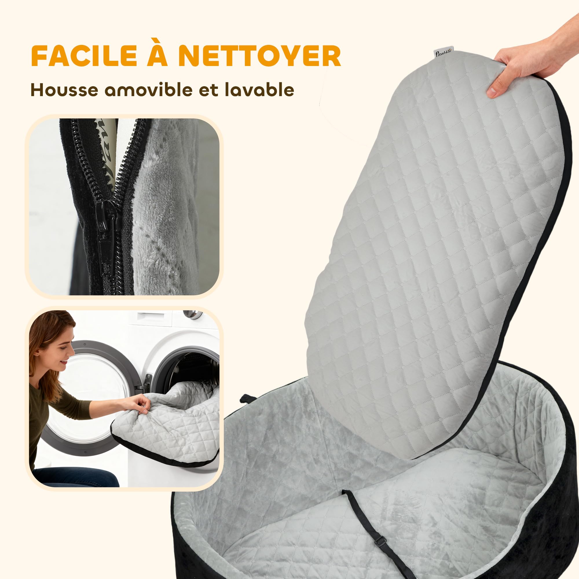 PawHut Siège Auto pour Chien avec Ceinture de sécurité et Fixation, siège de Voiture pour Chiens rembourré Confortable Portable jusqu'à 15kg, Panier Voiture pour Animal Coussin Amovible, Noir