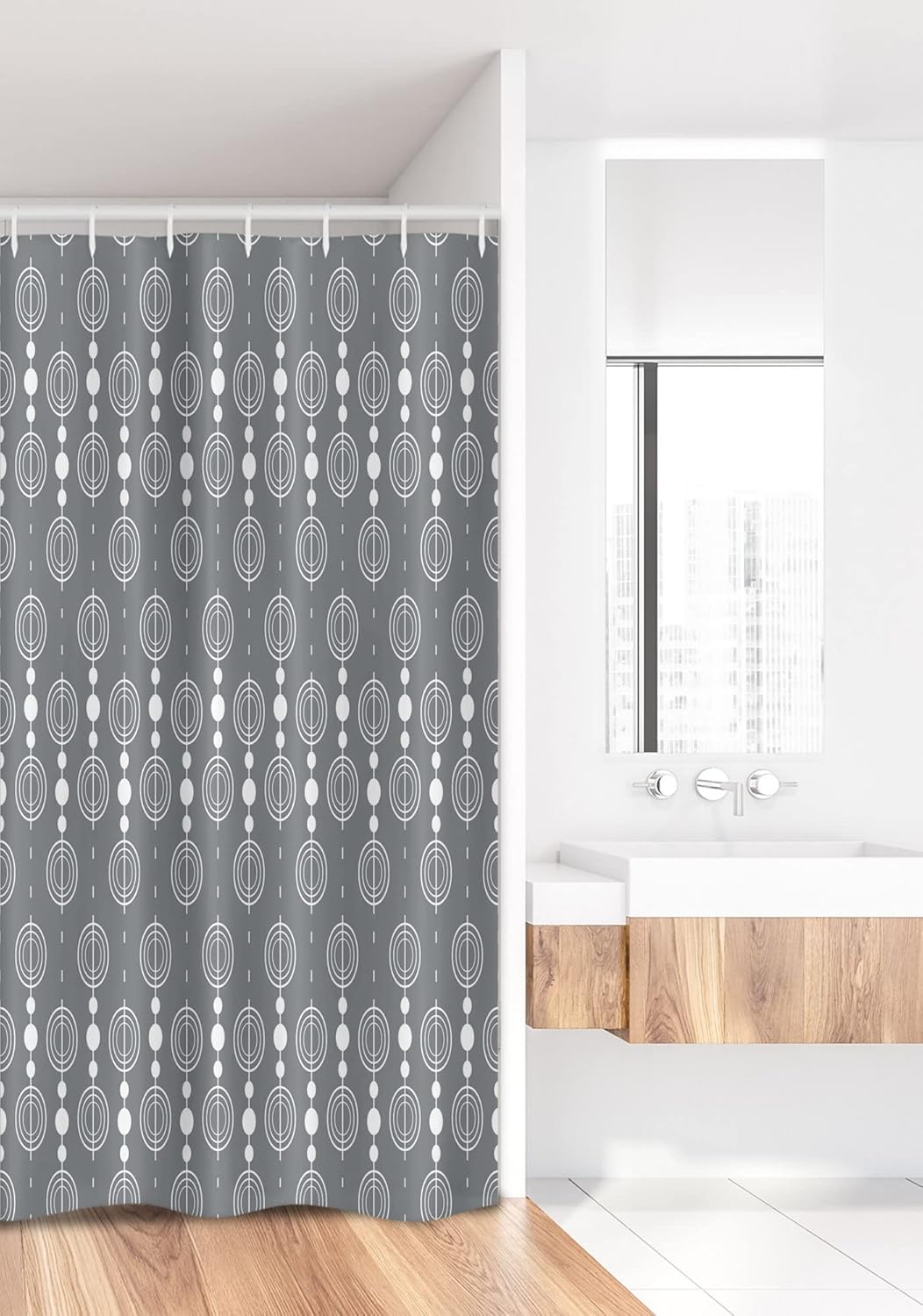 Ambesonne Grey Stall Shower Curtain, Various Sized Geometric Circles Rounds Chained Spirals Retro Style Graphic Art Print, Fabric Bathroom Decor Set with Hooks, 36" W x 72" L, Grey White