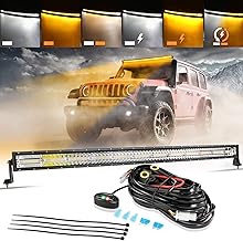 Auxbeam 50 Inch Curved LED Light Bar, 288W 6 Modes Amber White Strobe Fog Lights, Yellow Spot Flood Memory Reset Function Offroad Driving Work Ditch Light for Truck Car ATV