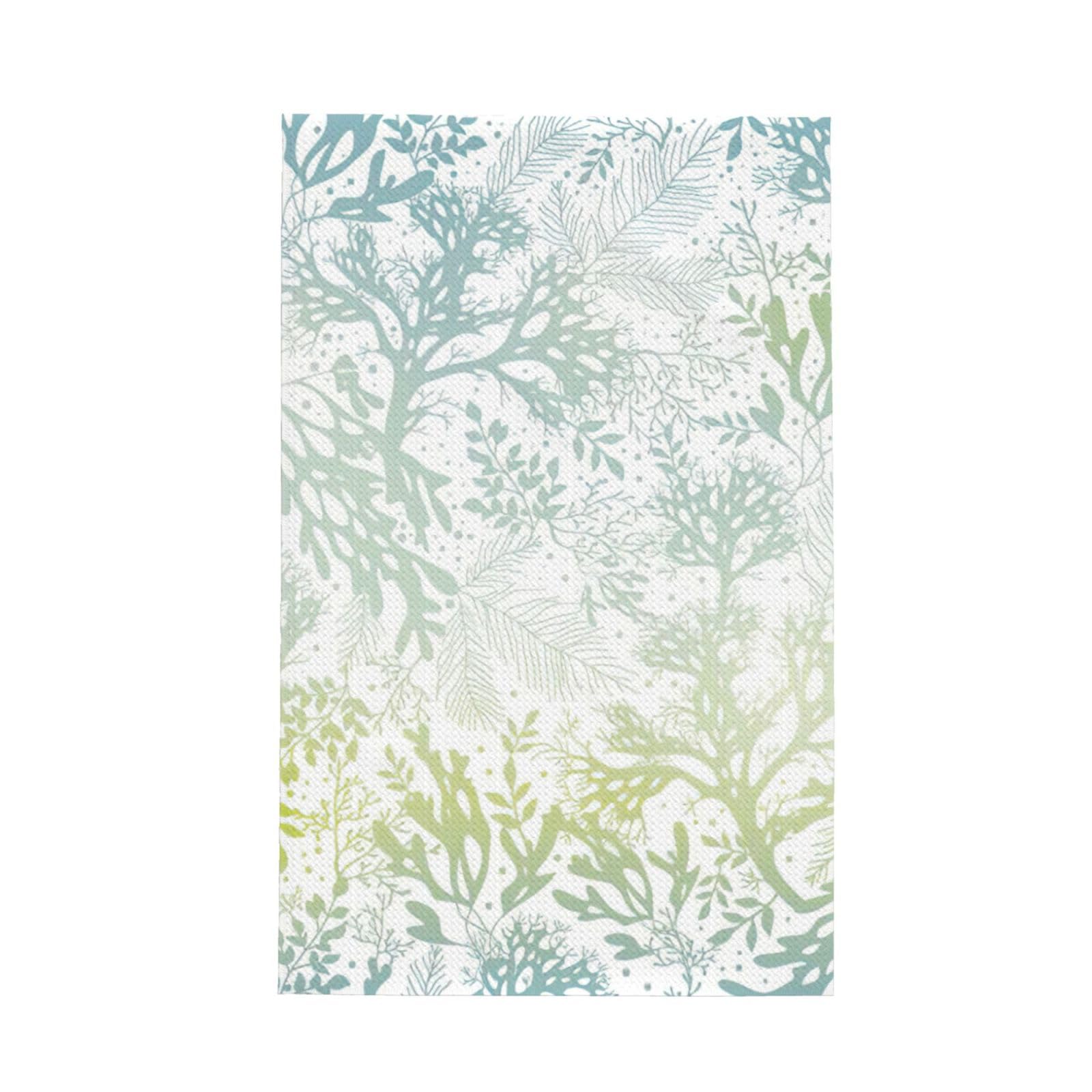 CKGODGF Green Sea Blue Seaweed Print Absorbent Waffle Dishcloths,Kitchen Towels With Hanging Loops,Tea Towels.