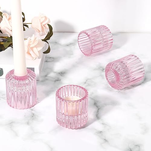 Portavelas de cristal, 6 piezas (rosa)