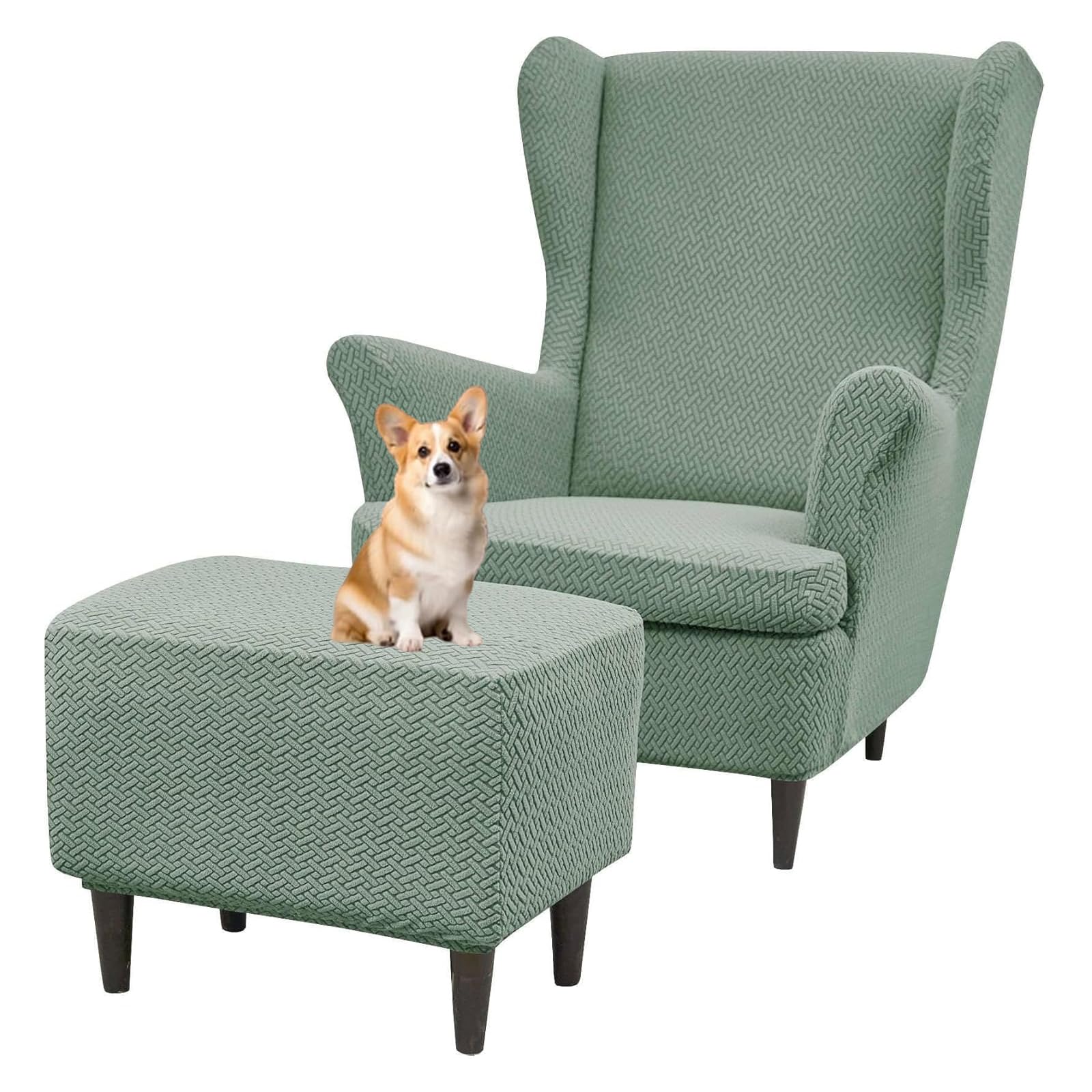 Funda de tela elástica para sillón verde y protector con borde ajustable
