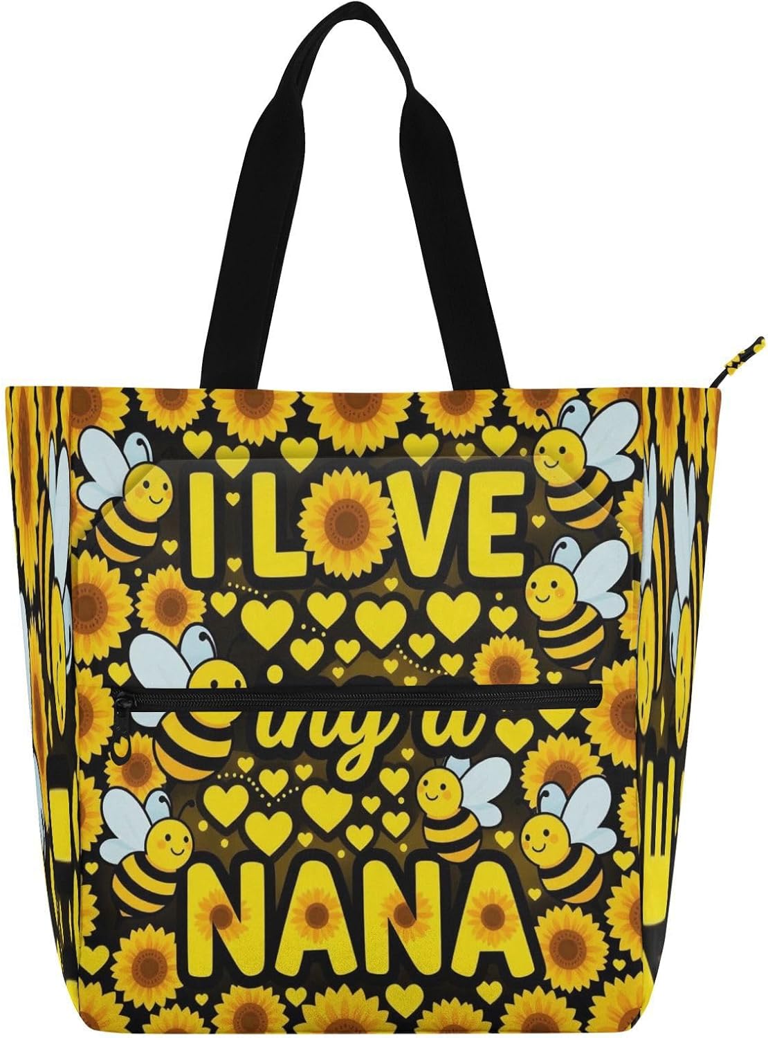 decorative Books Totes Book Bagfor Kids Adults I Love Being A Nana Bee Sunflower Water-resistant Reusable Grocery Bag with Zipper for School and Playtime