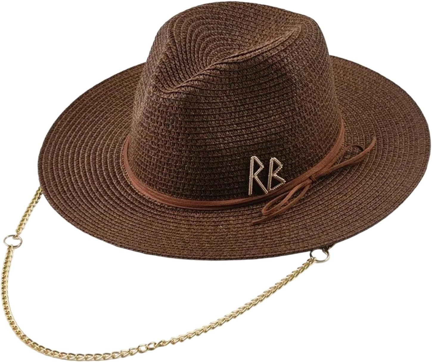 Mens Womens Straw Sun Hat Metal Letter Detail Lightweight Breathable Beach Outdoor Summer Hats
