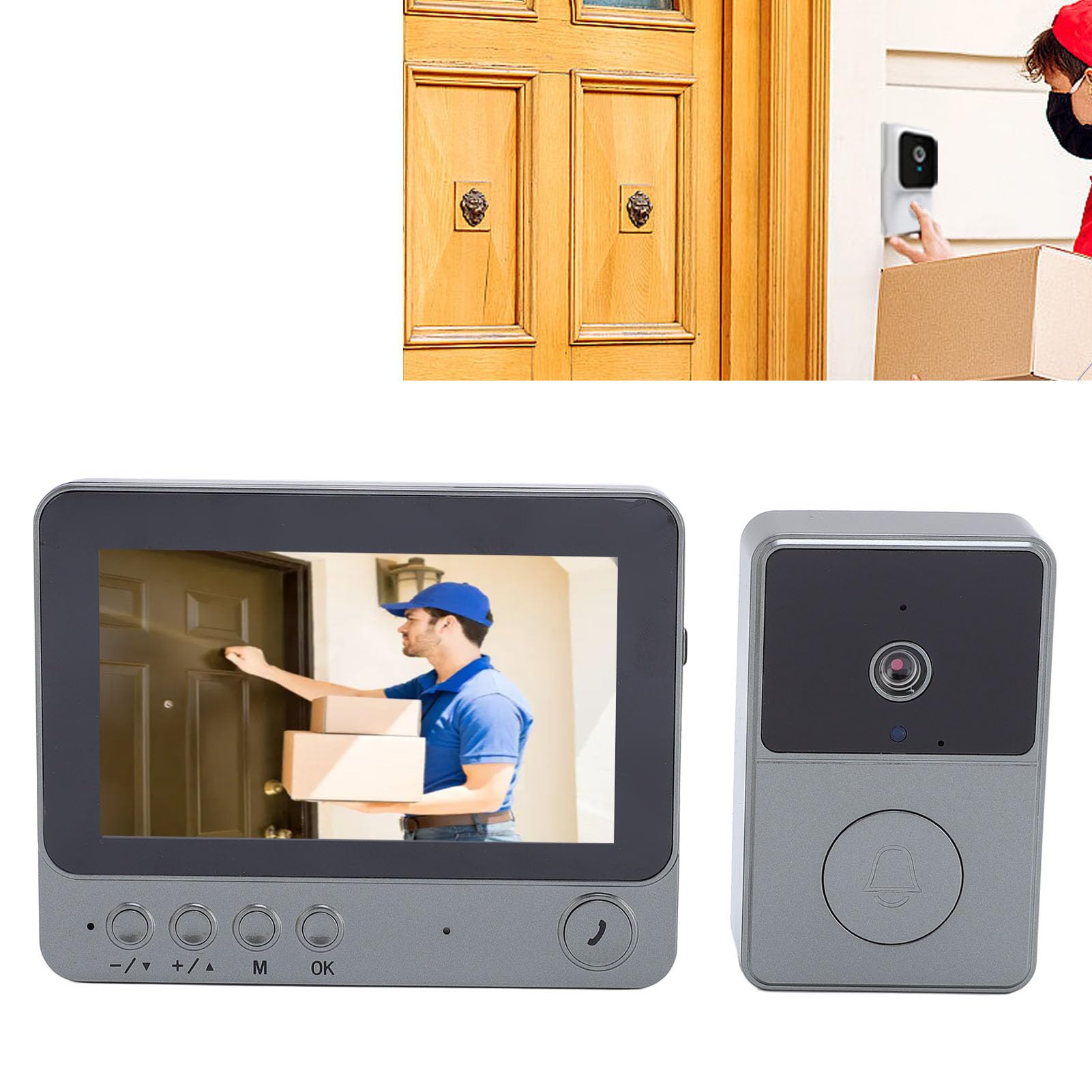 YWBL-WH de Intercomunicación con Timbre con Vídeo, Cámara de Timbre Inalámbrica 2,4G con Pantalla, Batería Recargable de Audio Dúplex para Seguridad en el Hogar, Monitoreo de Entrada