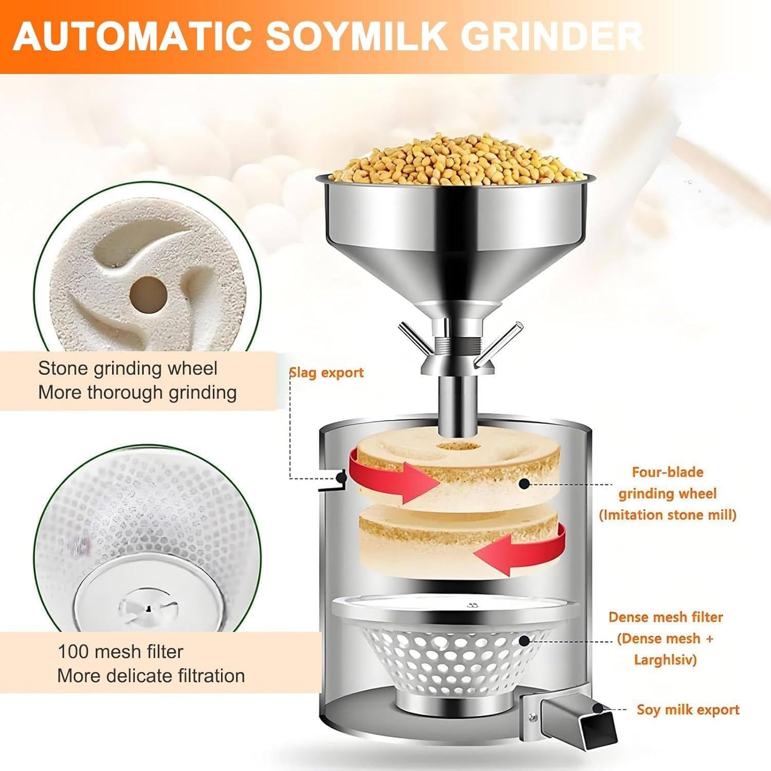 Komercyjna Maszyna Do Produkcji Mleka Sojowego Z Separacją żużlu, Automatyczna Maszyna Do Produkcji Mleka Sojowego O Mocy 1100 W, Wydajność 25 Kg/H Do Mleka Sojowego W Kuchni, Suszonej Fasoli, Tofu