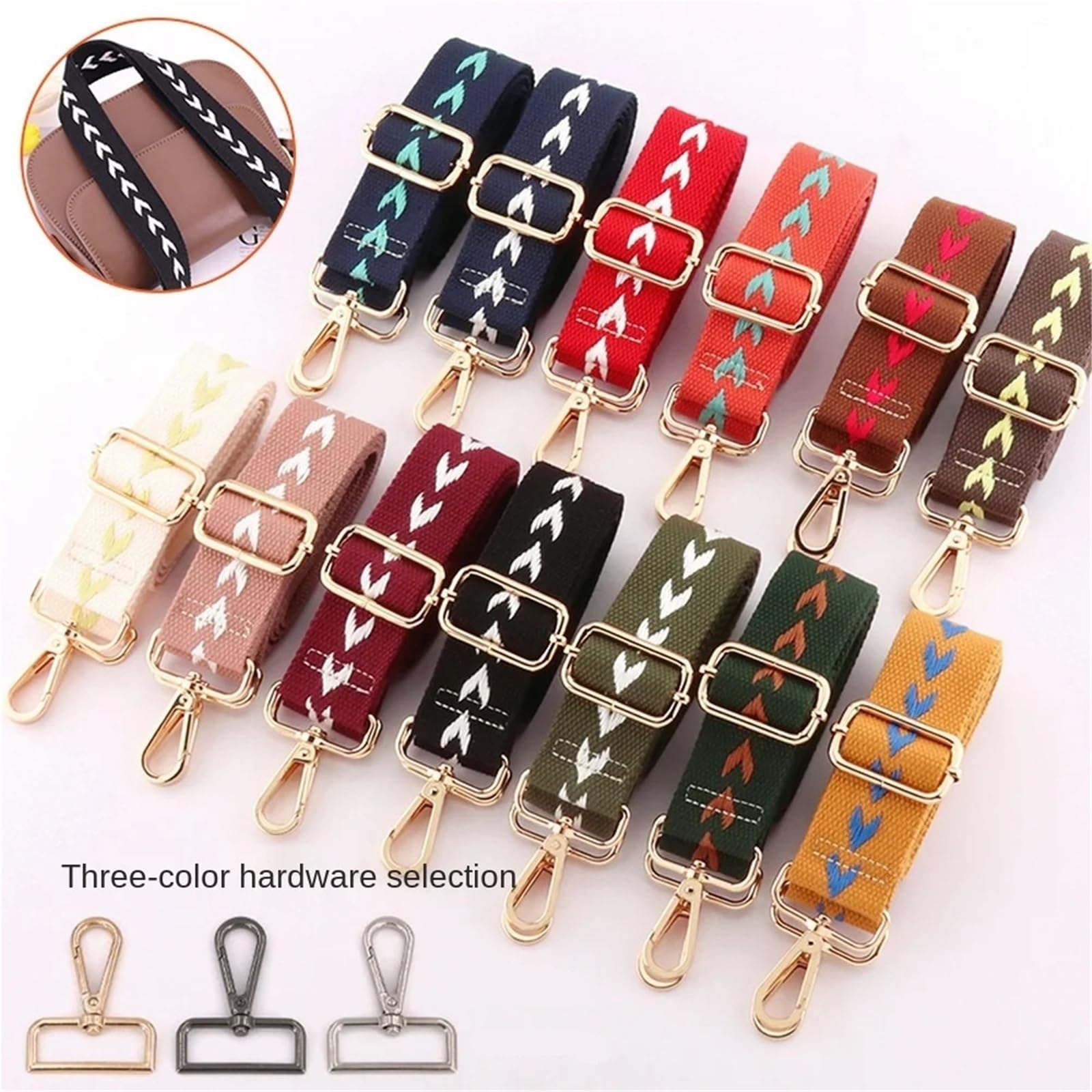 Correas De Hombro Anchas De Lona 2 piezas de bolso de mensajero, bolso de hombro, bolso de viaje, bolso de cintura a juego, piezas de accesorio reemplazable ajustable, cinturón de lona Para Bolso(Gold