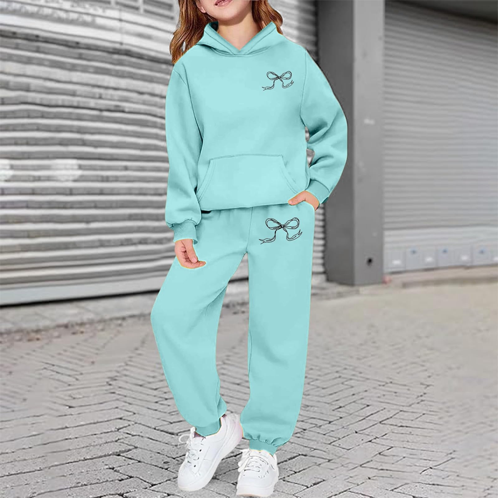 Tenue Fille, Décontractée 2 Pièces Pour Filles, Sweat À Capuche Et Pantalon Imprimés Lettres, Confortable Au Quotidien, Mode Avec Bas, Style Urbain Pour Tout-pe, Grande Taille Disponible