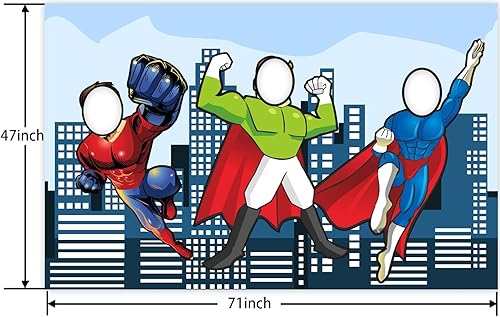 Miniatura 2 de Pancarta de fotos de superhéroe, fondo grande de cara de héroe, accesorios de cabina de fotos, juego de fiesta, juego de superhéroes, decoración