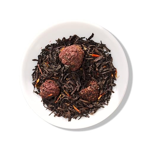 Miniatura 3 de Woocup Té negro de frambuesa roja, té negro de hoja entera con piezas de frambuesa (2 onzas), té de hojas sueltas de frutas con sabor natural para
