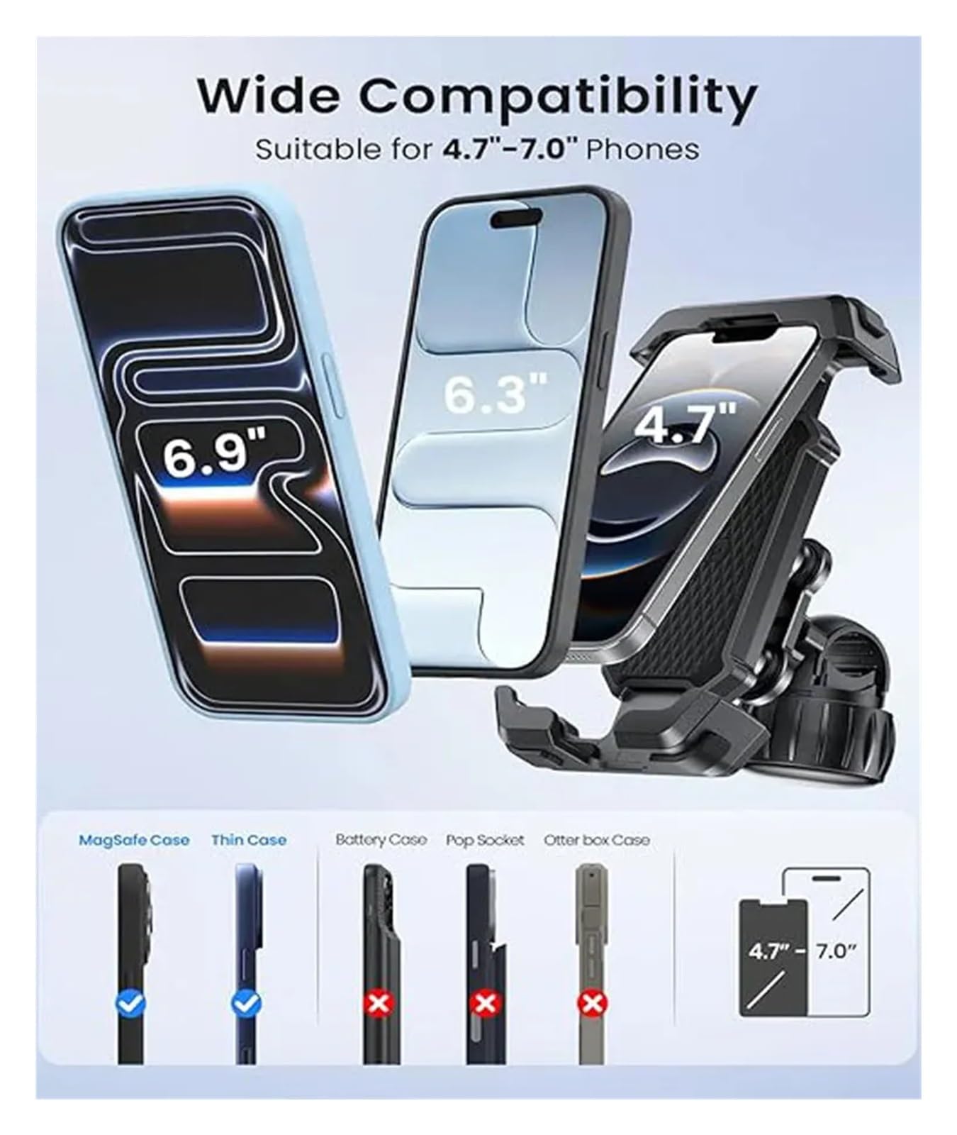 Generico Supporto universale for telefono da moto anti-vibrazione - Supporto da manubrio regolabile a 360° for tutti gli smartphone