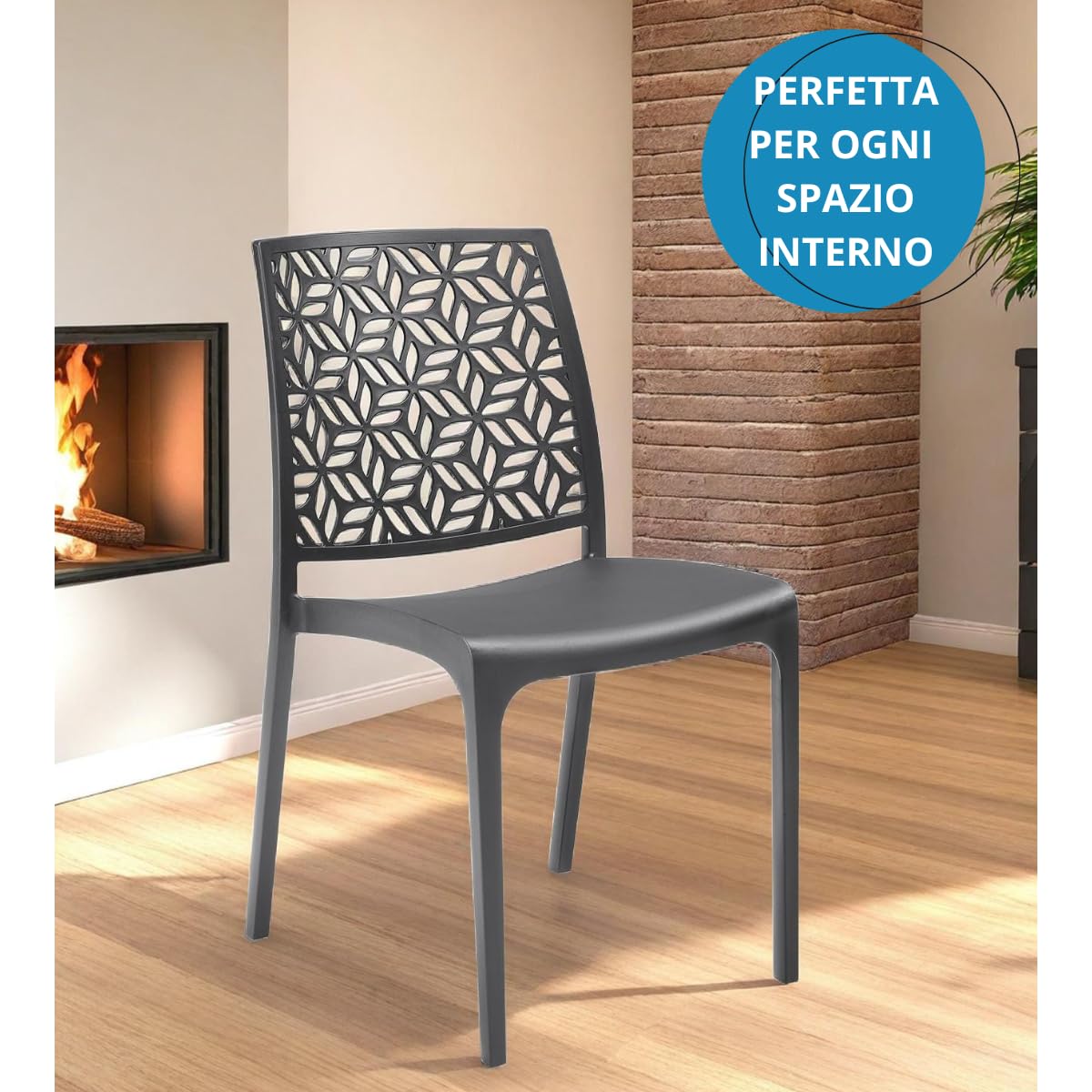 Tomaino - Sedia in Plastica Da Cucina - Set 6 Sedie Plastica Impilabili Con Braccioli Per Esterno e Interno - Sedie per Giardino, Soggiorno, Balcone o Bar (4, Giallo)