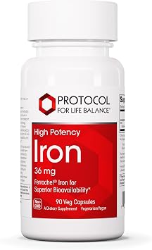 Protocol for Life Balance Iron 36mg - Bioavailable Ferrochel - for Energy & Immune Support - Bisglycinate Mitochondria - Vegan, Halal & Kosher - 90 Veg Capsules