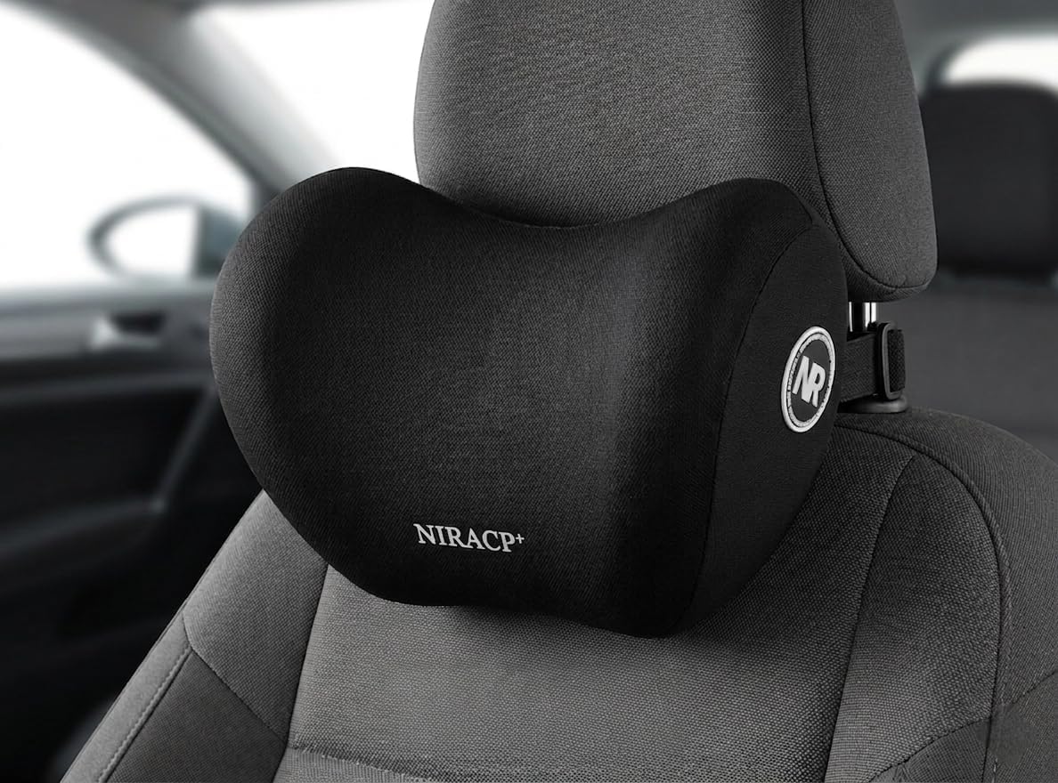 Car Neck Rest Pillow | Ergonomic Memory Foam Headrest Cushion for Neck Pain Relief | Adjustable Car Seat Support Pillow with Washable Cover | Universal Travel & Driving Comfort Pillow Gray-image-28