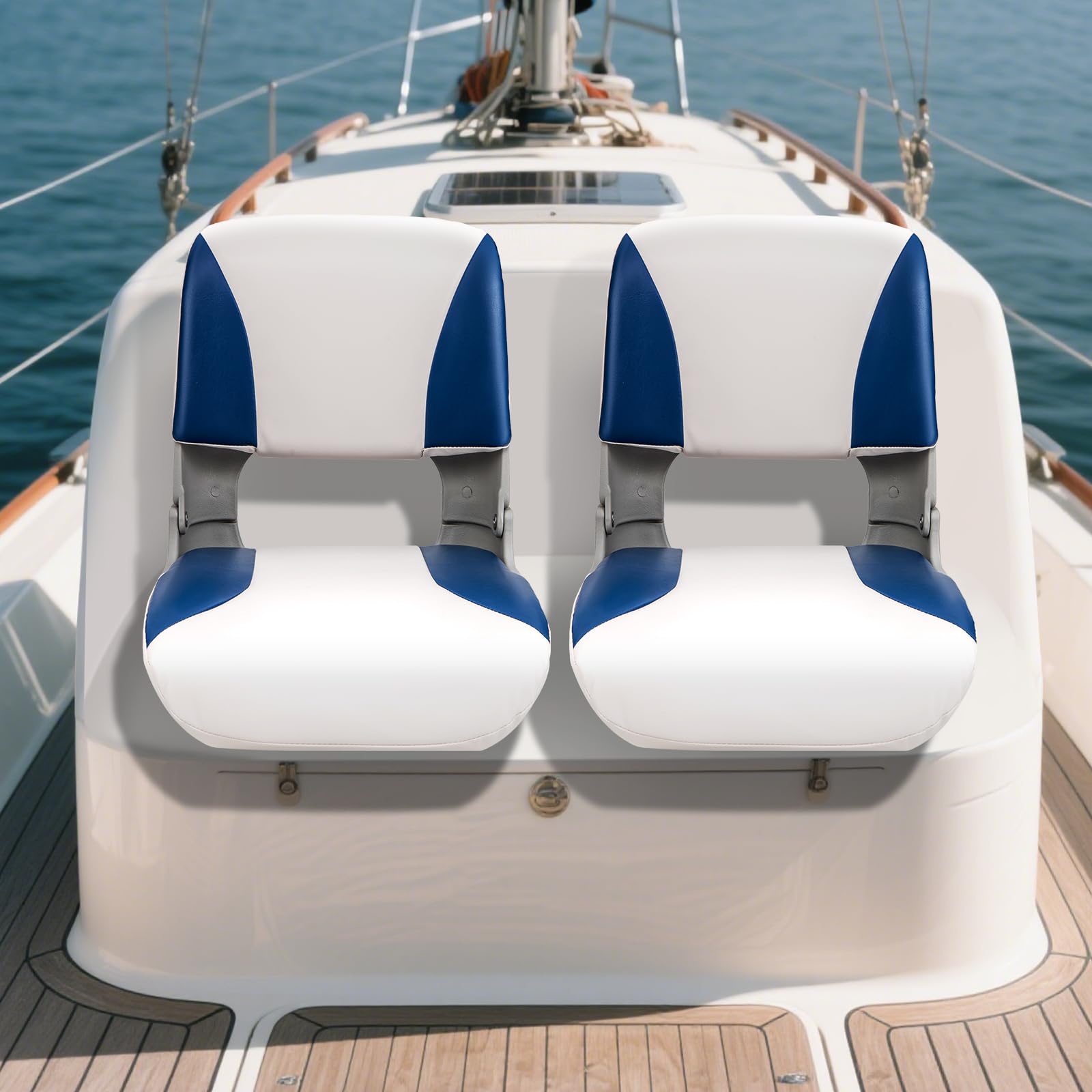 GOPLUS Lot de 2 Sièges de Bateau à Dossier Bas, Sièges de Capitaine Pliables en PVC Imperméable & Rembourrage en Mousse Épaisse & 4 Boulons, pour Bateau de Pêche, Vedette Rapide, Kayak 49 x 46 x 48 CM