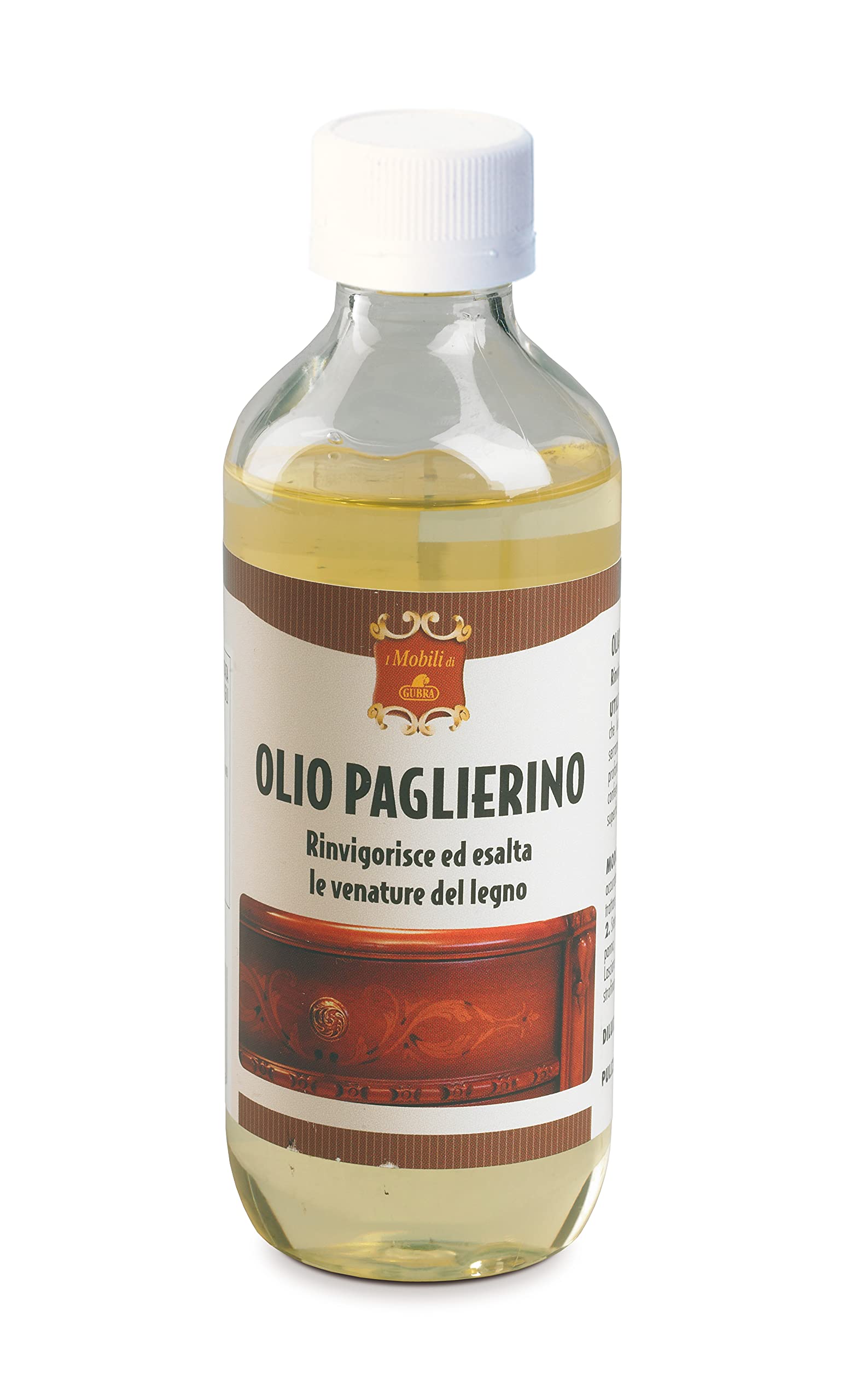 Gubra - Olio Paglierino per Legno 500ml, Nutre Protegge Lucida Taglieri, Mobili, Infissi - Azione Impregnante Legno Esterno e Interno, Trattamento Nutriente Pronto all' Uso per Lavori Fai da Te