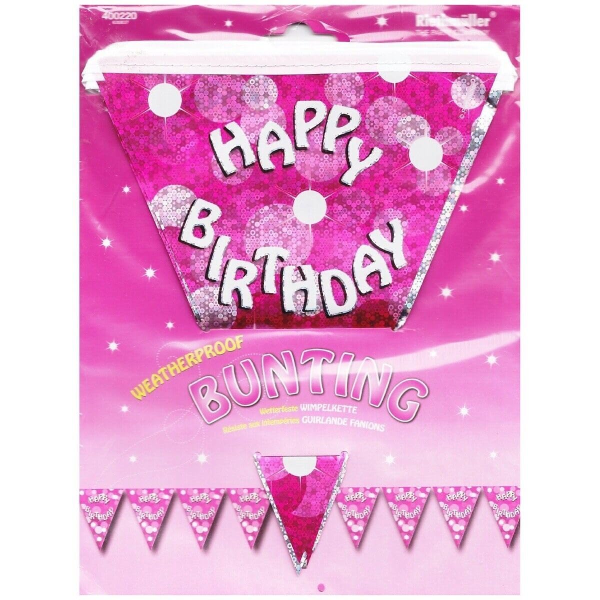 Amscan Pink/Silver International Sparkle Party 4 M Bunting Flag Banner Happy Birthday