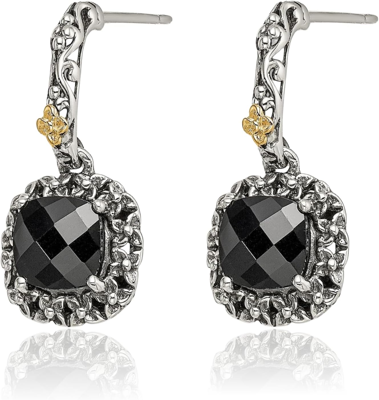 IceCarats 925 Sterling Silver Vintage 2.40 carat Black Onyx Filigree Medium Drop Earrings 23mm 7/8 inch Prong Set, Butterfly Back, Textured For Her