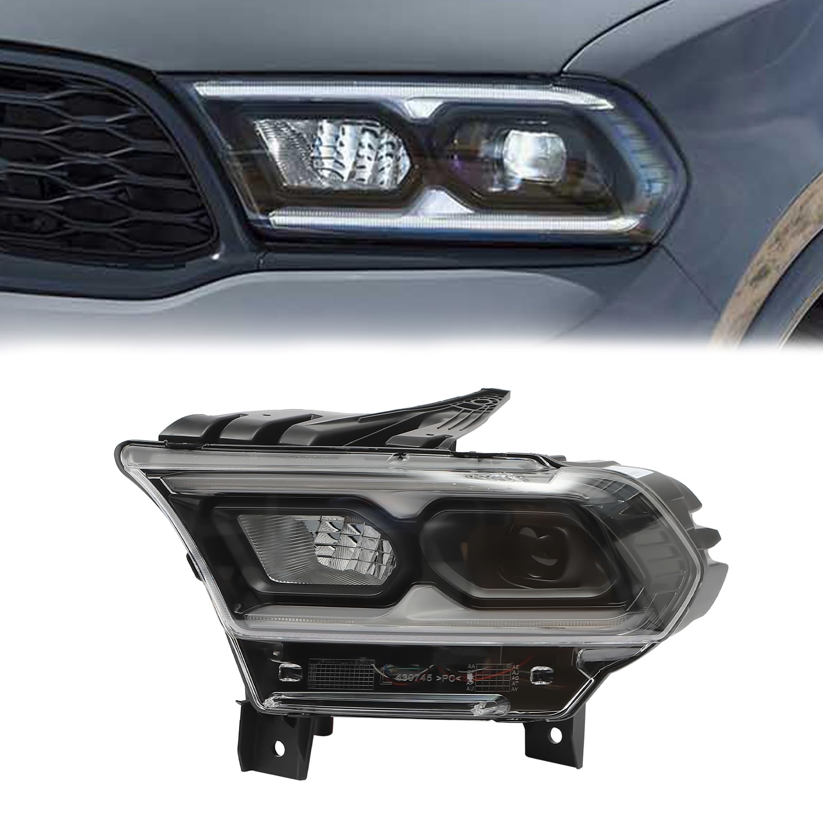 Fermoirper Headlight Assembly for Dodge Durango 2021-2023 - Composite LED Headlight Assembly with Clear Lens and Black Housing OE/OEM Part Number 68433779AF (Left)