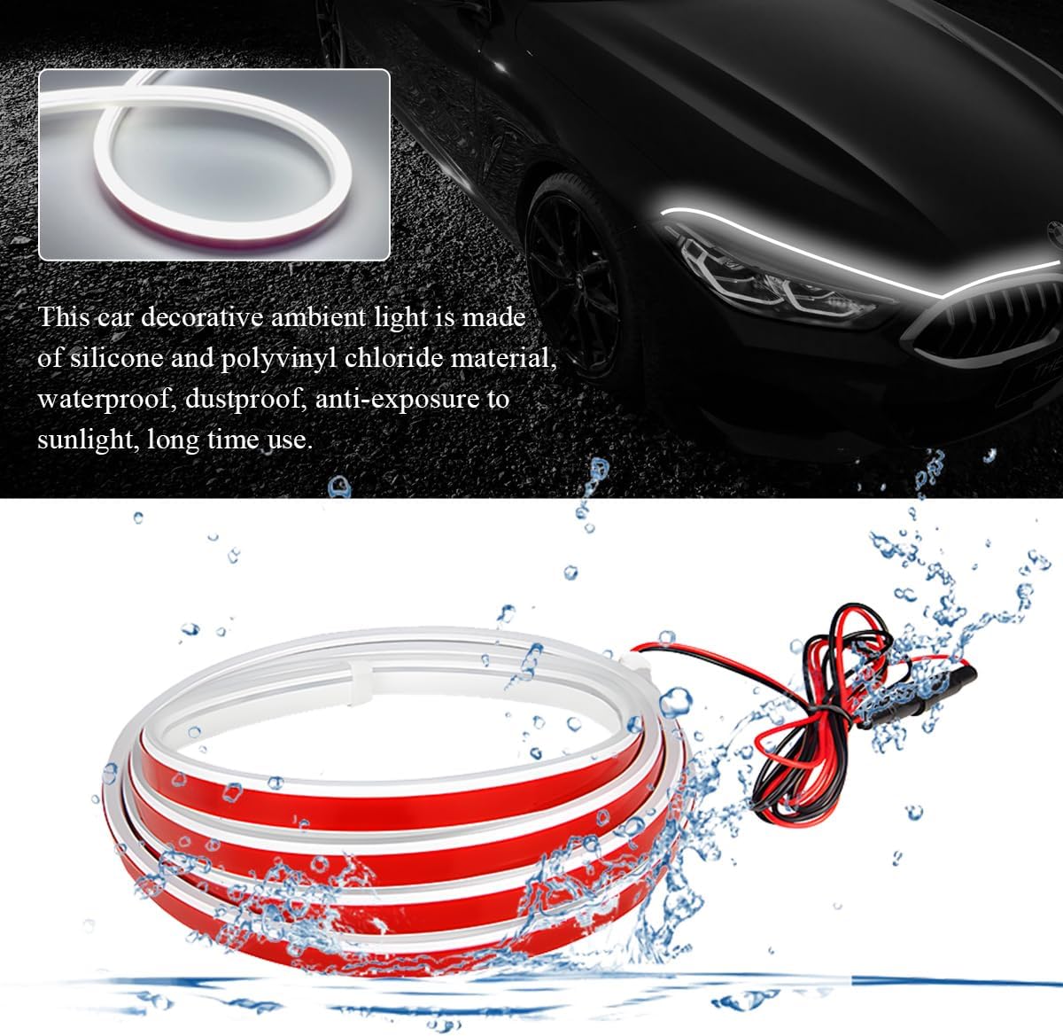 Car Hood Light Strip, 79 Inch Car Hood LED Daytime Running Light Strip with Fuse Protection, Flexible Dynamic Scan Start up Light Strip for Car SUV Truck, Car Accessories (White)