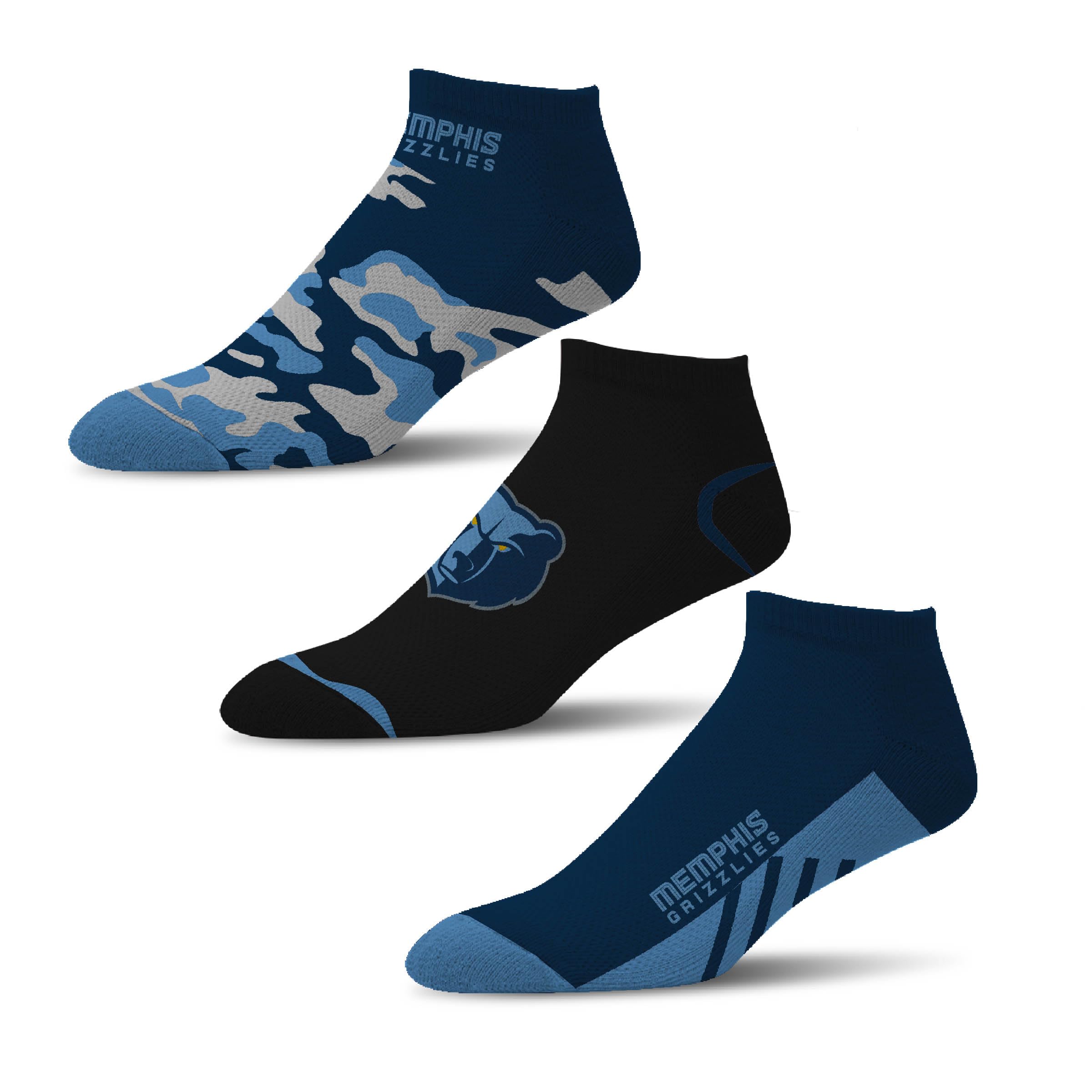 For Bare Feet Men's NBA Camo Boom 3 Pack Socks Large