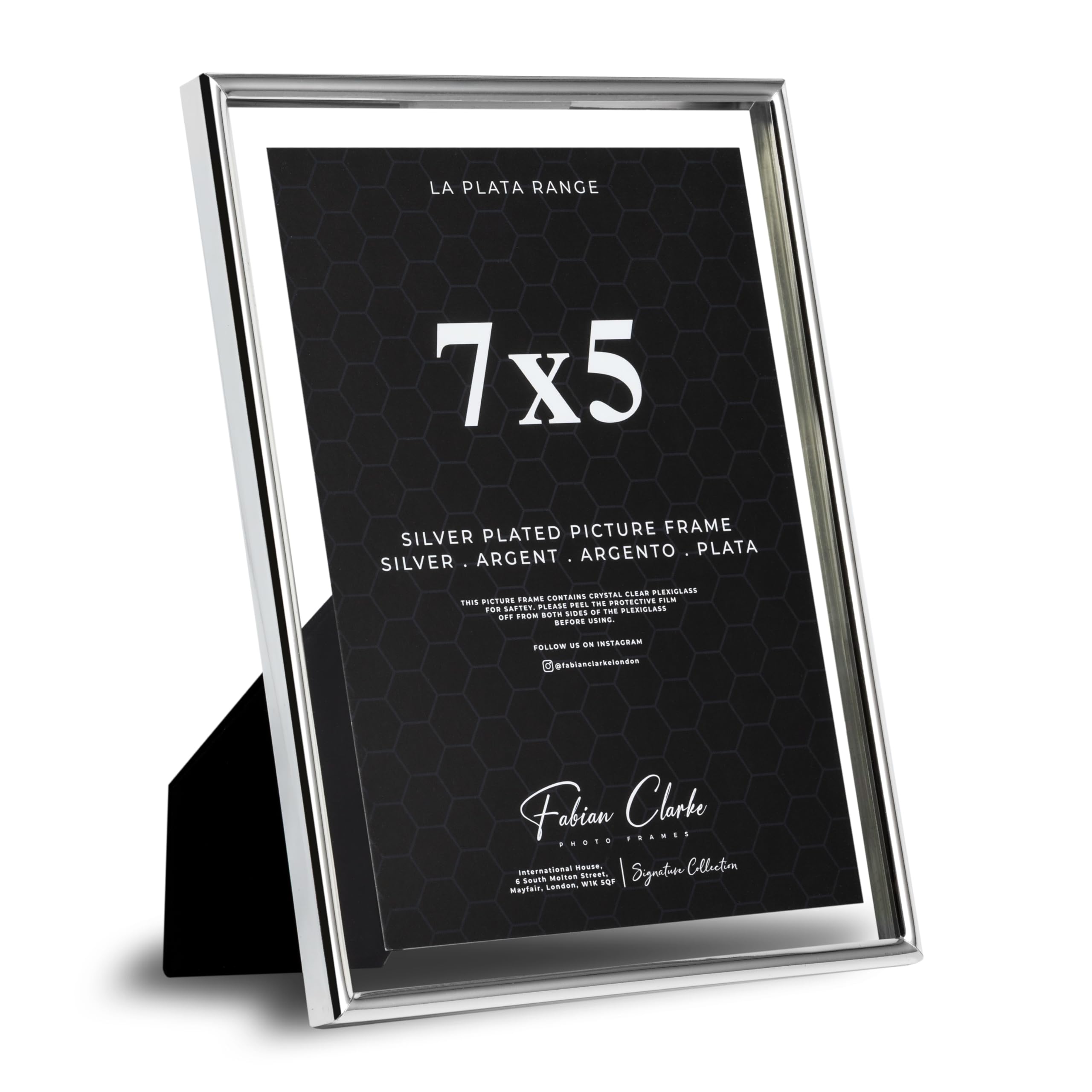 Fabian Clarke London Silver Plated Photo Frame Picture Frame Floating Style Plain Polished Finish And Tarnish Protected For Wedding Picture Or Family Photos (7X5)