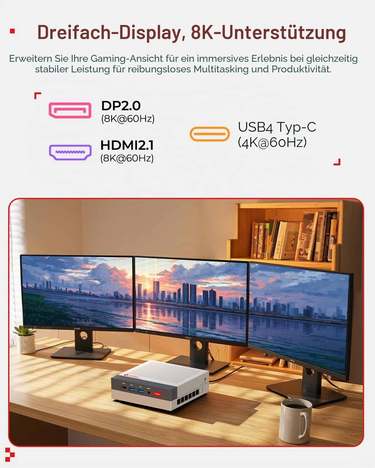 ACEMAGIC Retro X3 Gaming Mini PC, AMD Ryzen 7 H 255 16GB LPDDR5 RAM 1TB SSD | Bis zu 4,9 GHz, Radeon 780M Grafik, USB4, 2.5G LAN, WiFi 6E, BT 5.2, Triple 4K Display, Mini Desktop PC für Gaming & Creator