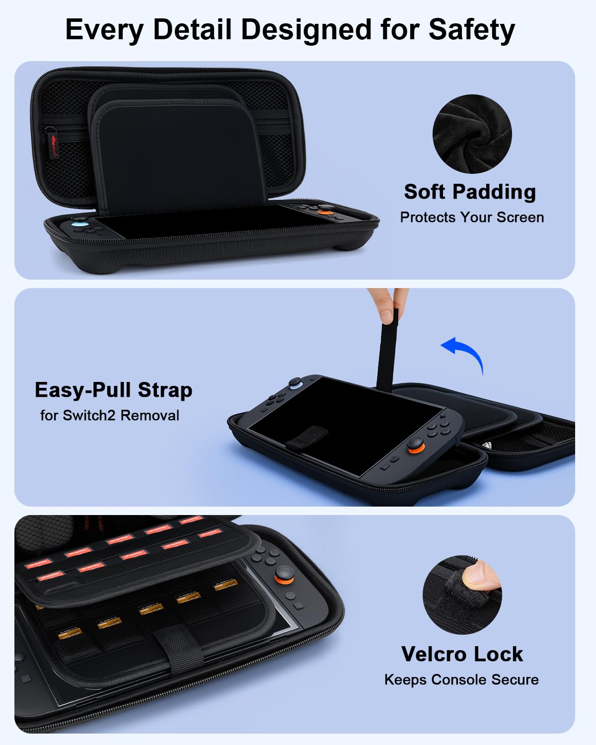 BOCACUE Carrying Case for Nintendo Switch 2(2025), 9 in 1 Accessories Bundle with 2 Screen Protectors, 4 Thumb Grip Caps, Protective Hard Shell Portable Travel Case for Switch2 with 20 Game Cartridges — view 4