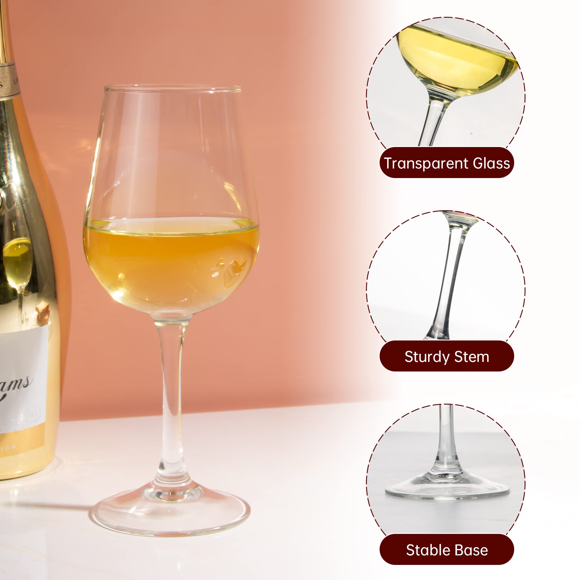 Juego de 12 copas de vino totalmente templadas de 12 onzas, diseño clásico, duraderas y resistentes a los arañazos