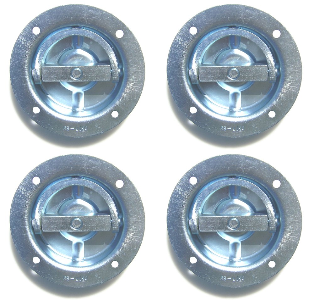 Pit Posse 11007-4 Four Cargo Trailer Recessed Rotating D Ring Floor Rope Anchor 5th Wheel Toy Hauler Snowmobile Towing Accessory