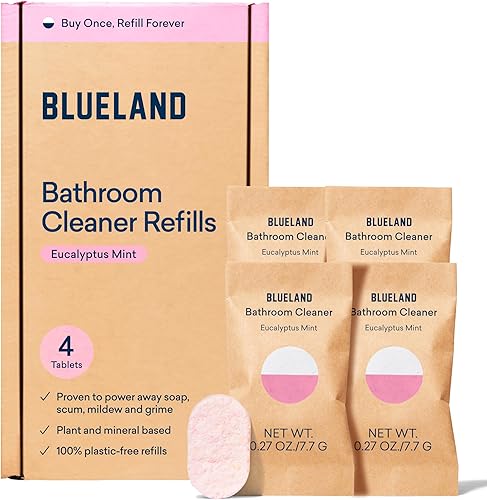 BLUELAND Limpiador de baño, paquete de 4 recargas, aroma a menta de eucalipto, suministros de limpieza ecológicos, 4 x 24 onzas líquidas