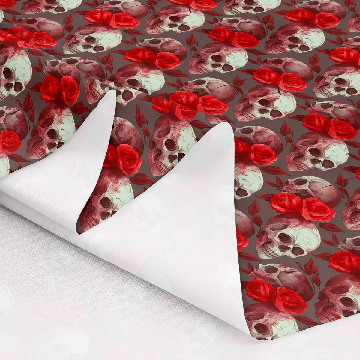 Homewish Halloween Schädel Weich Patchwork Stoffe Paket 460x150cm | Rote Rosenblume Polsterstoff Meterware Gotisches Skelett Zucker Schädel DIY Stoff,Ohne Dehnbarkeit