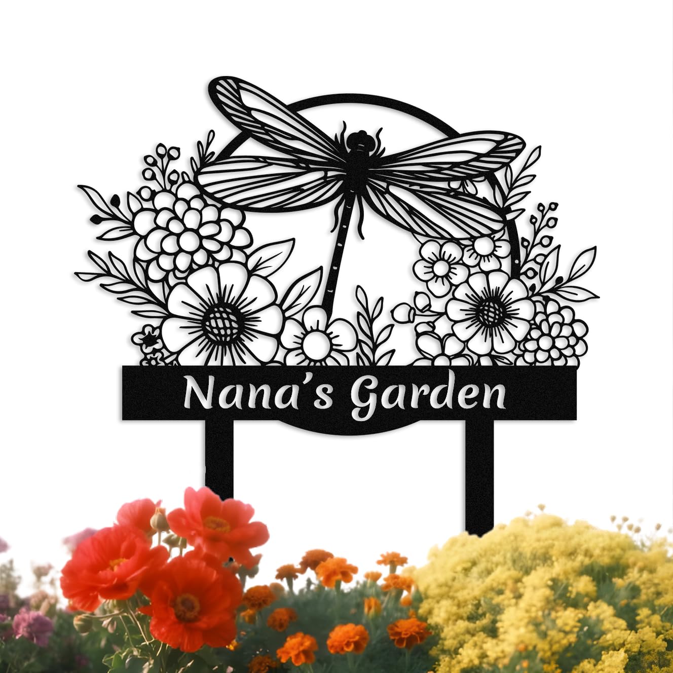 Met5kdm Style-11 Personalised Metal Garden Signs, Custom Dragonfly Garden Stake For Outside, Dragonfly Garden Name Sign, Home Decor Gift For Gardening Lovers