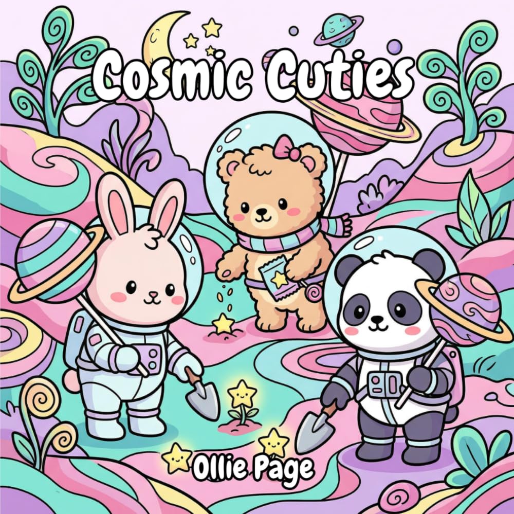 Cosmic Cuties: A Cute Space Adventure Coloring Book for Kids and Adults: Featuring Adorable Astronaut Animals, Chibi Planets, and Relaxing Galaxy Scenes