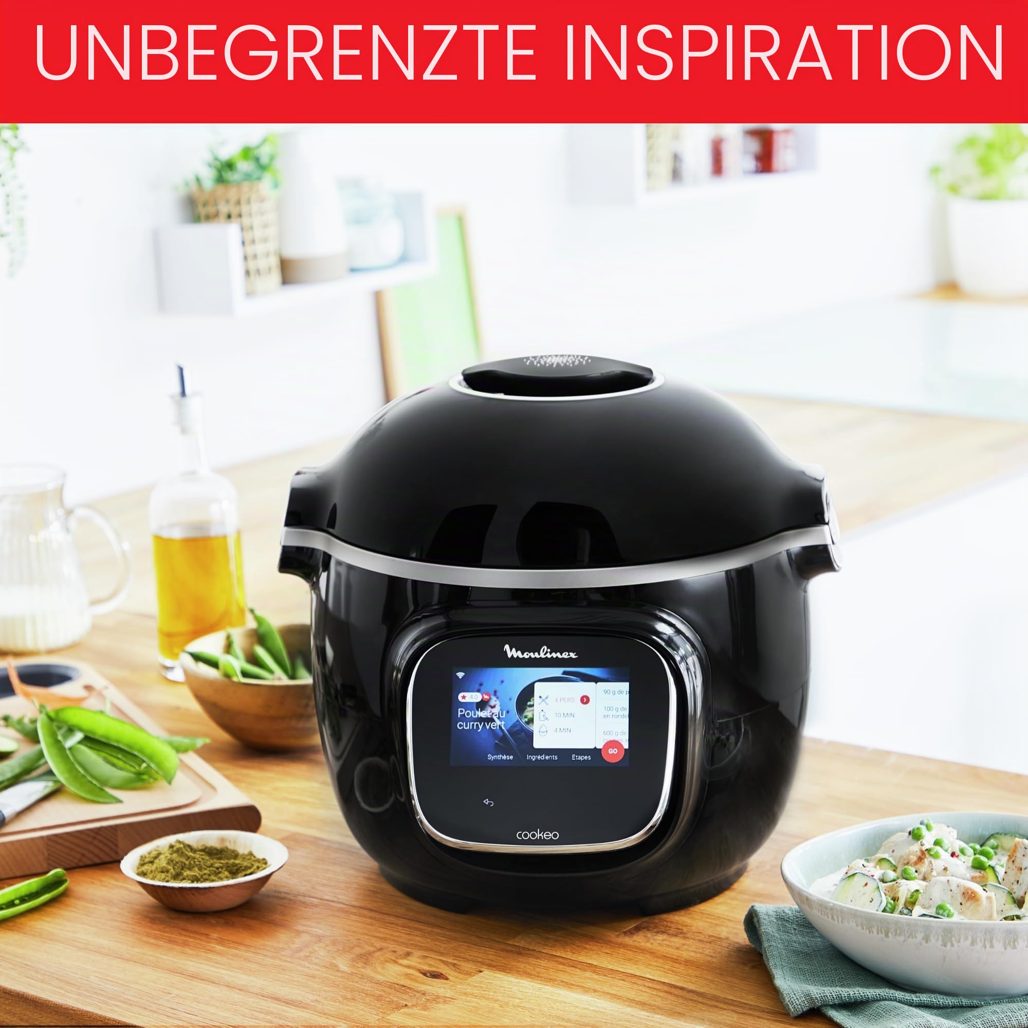 Moulinex Cookeo Touch Wifi Intelligenter Multikocher Hochdruck + Kuchenform 18 cm, 6 l, Touchscreen, 250 integrierte Rezepte, Moulinex YY5297FB App