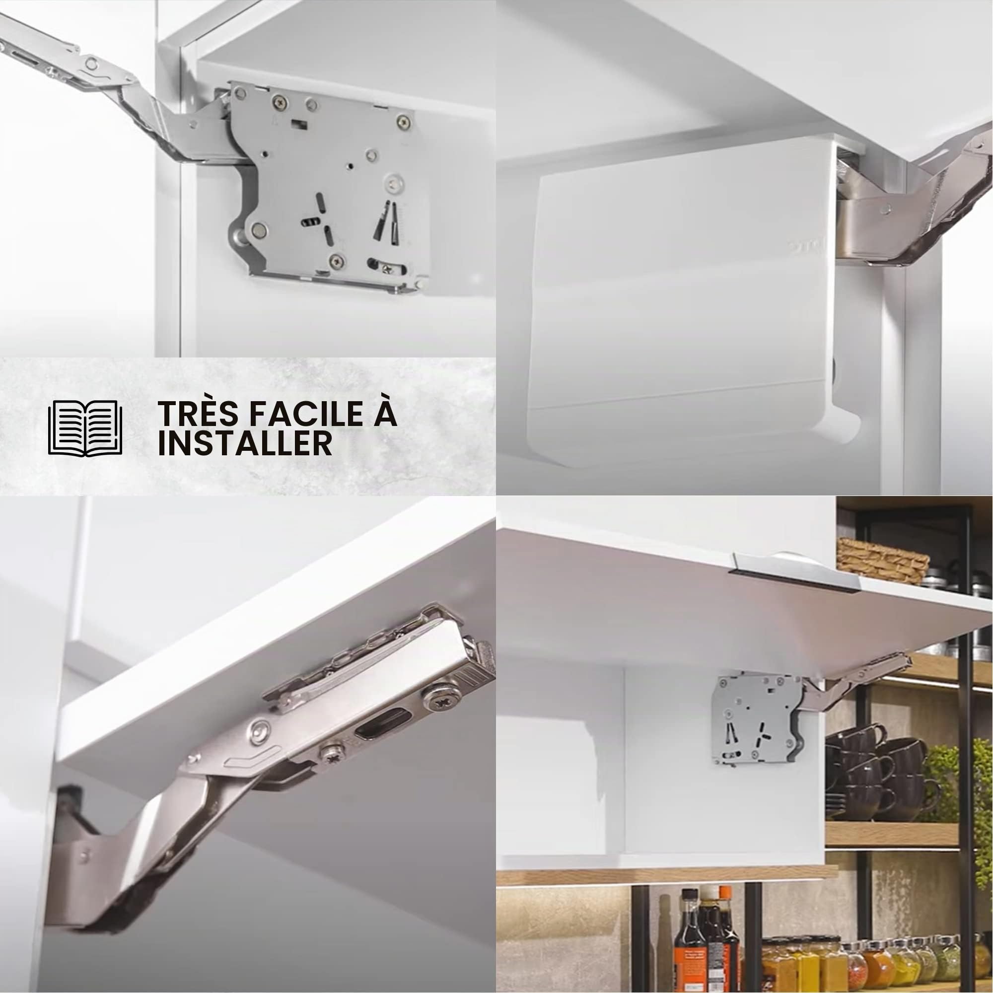 DOJA Barcelona | Charniere Porte Placard | 4 Compas Acier pour Portes Relevables | Hauteur de 250 à 400mm | Forces 480-1250 | Angle Ouverture 107º | pour Porte Cuisine, Armoire Cuisine, Meuble...