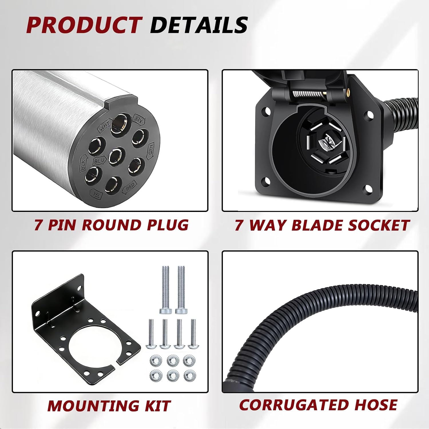 AUTOXBERT 7 Way Round 7 Pin Truck to 7 Way Blade RV Trailer Adapter Plug Converter Truck Wiring Harness Electric Trailers Connectors for Semi Truck Commercial Vehicle Pickup Tractor