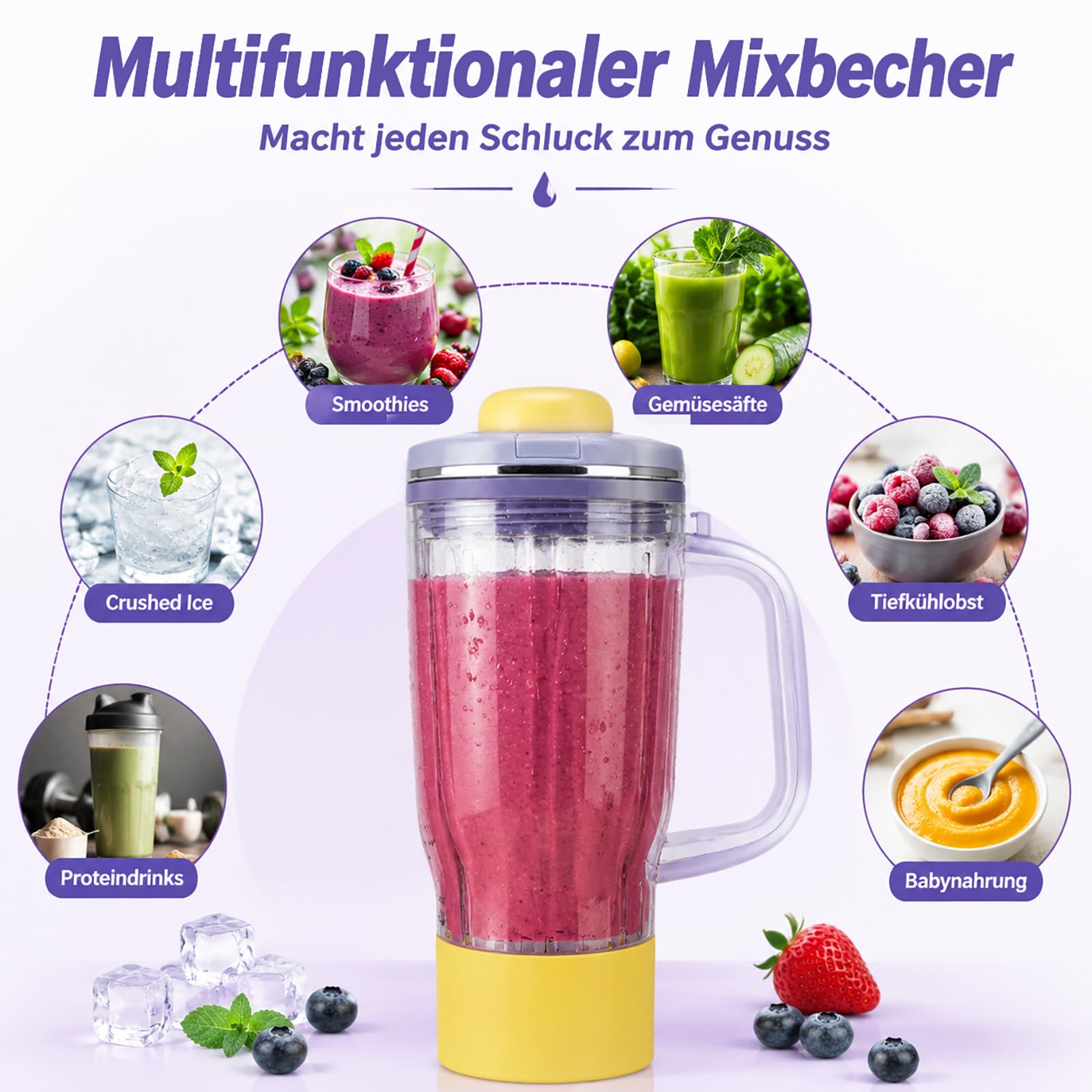 710 ml Mixbecher Ersatz für Ninja BlendBoss DB301 und DB351 Reihe, Lila | BPA-freier Milchshake-Becher, auslaufsicher, bruchsicher spülmaschinenfest für Fitness, Camping Büro und Unterwegs