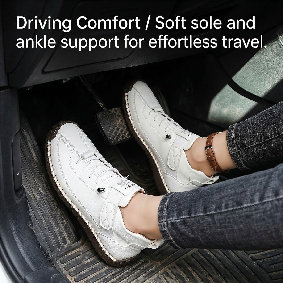 2026 Upgrade Women's Handmade Leather Breathable Slip-On Boots for Walking, Comfortable Adjustable Lightweight Non-Slip Soft High Top Casual Loafers for Shopping Travel