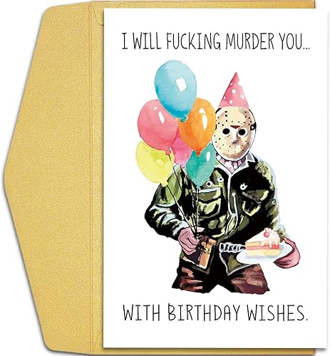Divertida tarjeta de cumpleaños de Jason para él y ella, tarjeta de cumpleaños con temática de película de terror, tarjeta de felicitación de